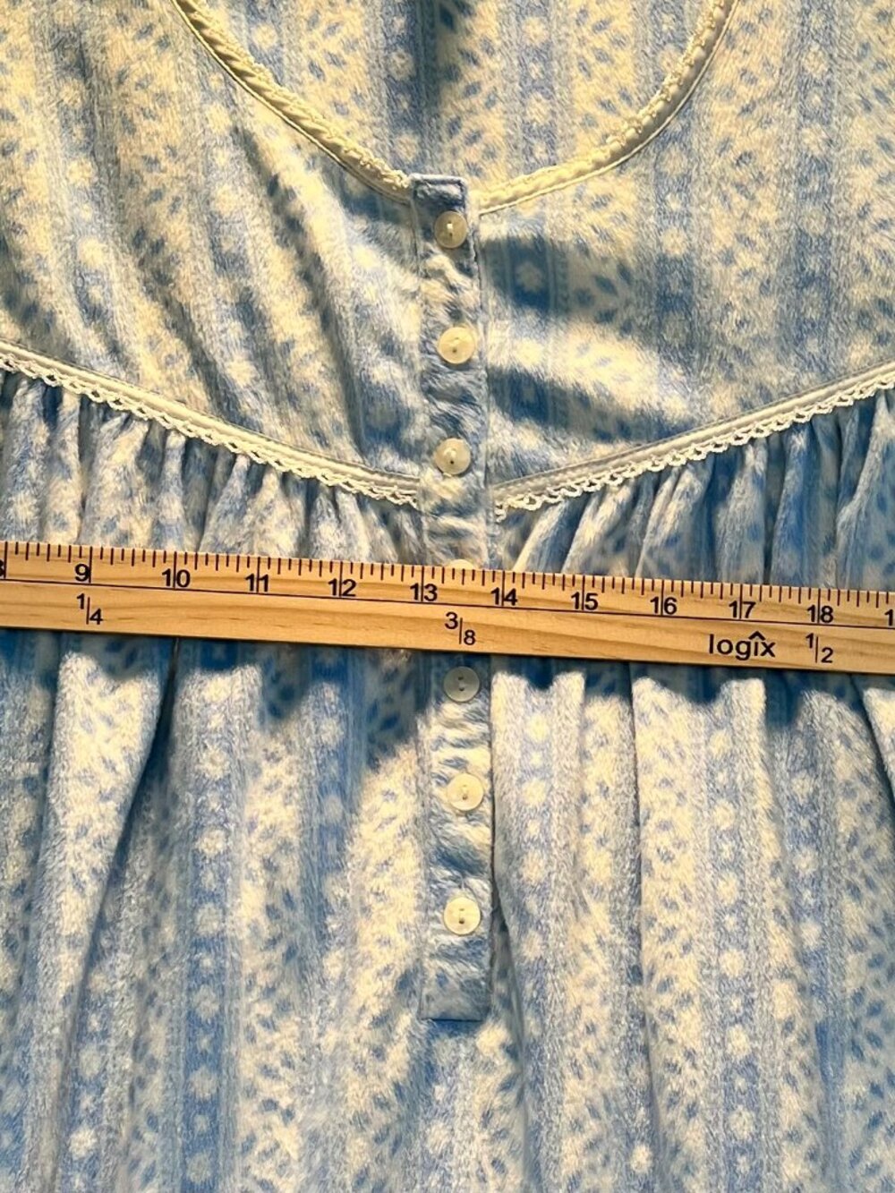 Vintage Simply Basic Blue Striped Floral Super Soft Fleece Nightgown size 2X - Picture 3 of 7